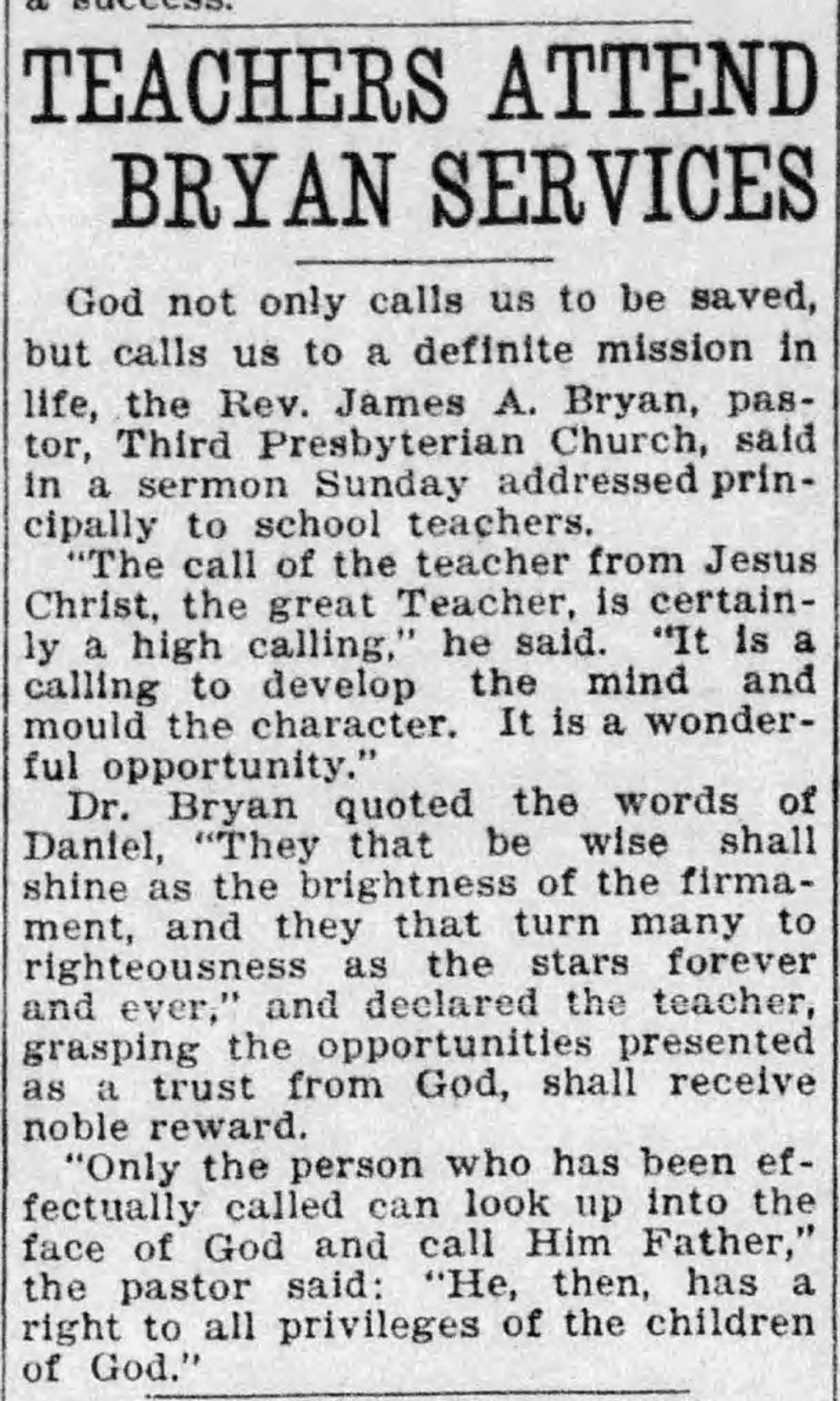 Teachers Attend Bryan Services